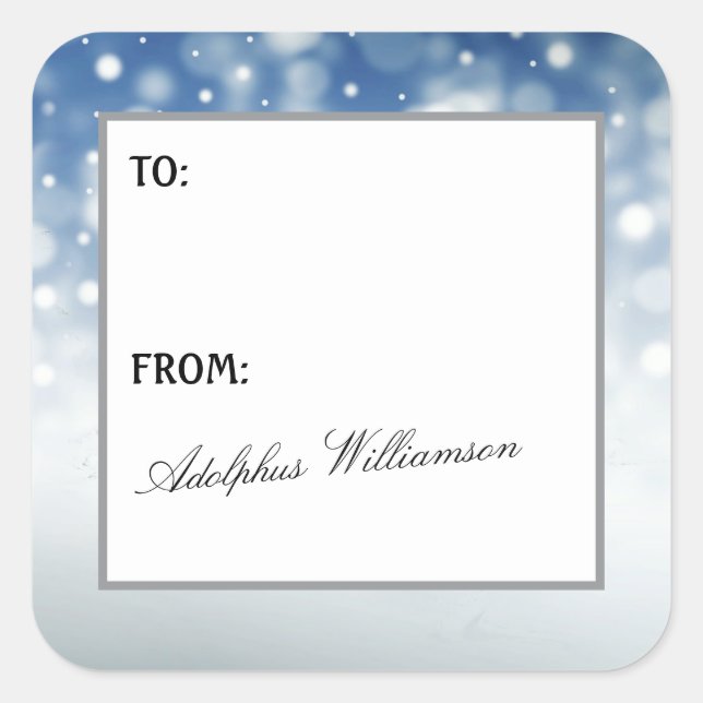 Snow Flurry Christmas Gift Label Quadratischer Aufkleber (Vorderseite)