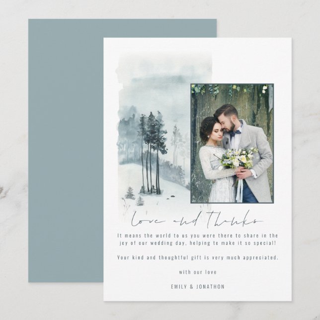 Snow Forest Wedding Foto Liebe und Dank Dankeskarte (Vorne/Hinten)