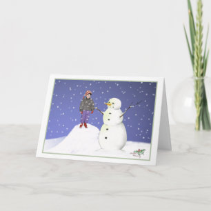 Snow Friends (Junge mit Snowman) Weihnachtskarte Karte