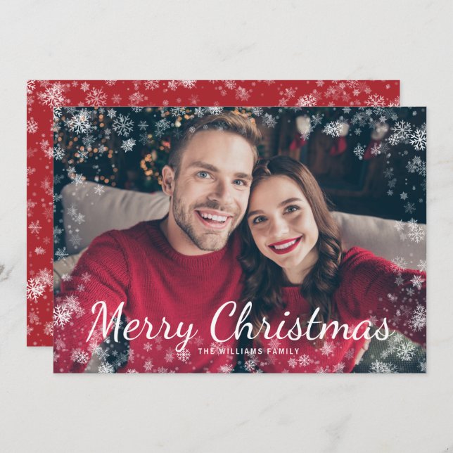 Snow Frohe Weihnachts-Foto Weihnachtskarte (Vorne/Hinten)