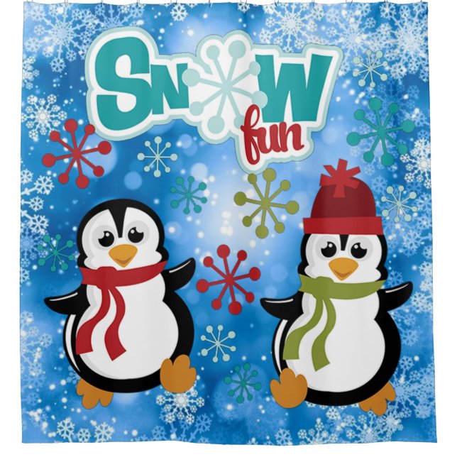 Snow Fun Penguins Duschvorhang (Vorderseite)