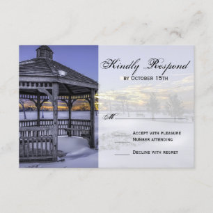 Snow Gazebo Tree Sunset Winter Wedding RSVP Karten