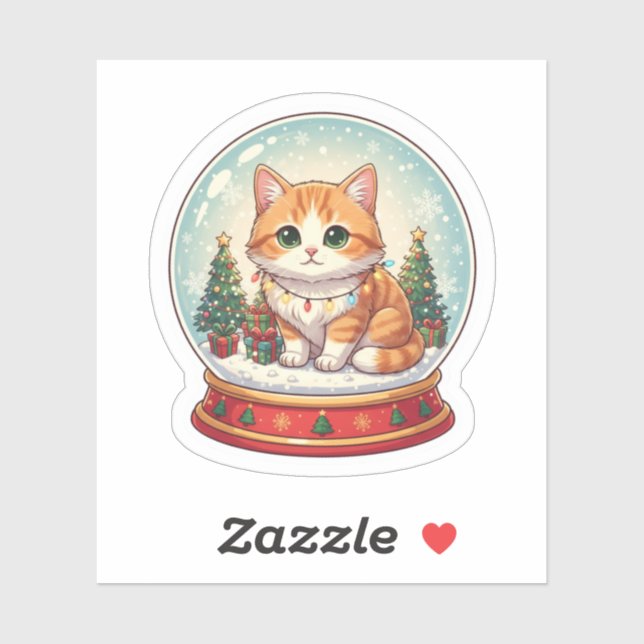 Snow Globe Cat Magical Christmas Winter Sticker (Feuille)