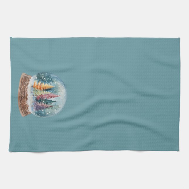 Snow Globe Colorful Christmas Tree Forest Light Geschirrtuch (Horizontal)