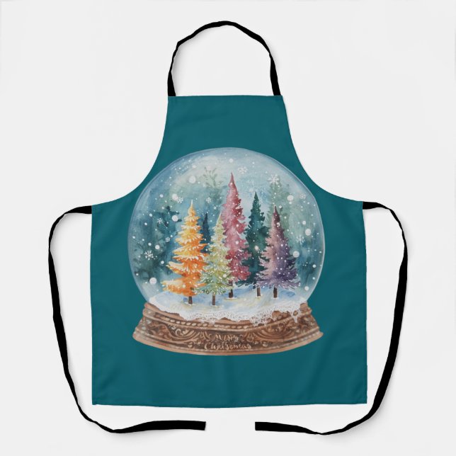 Snow Globe Colorful Christmas Tree Forest Schürze (Vorderseite)