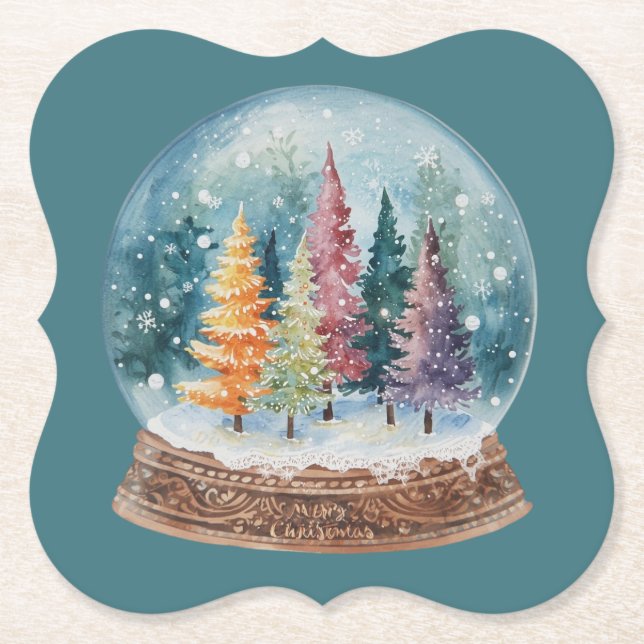 Snow Globe Colorful Christmas Tree Forest Untersetzer (Vorderseite)