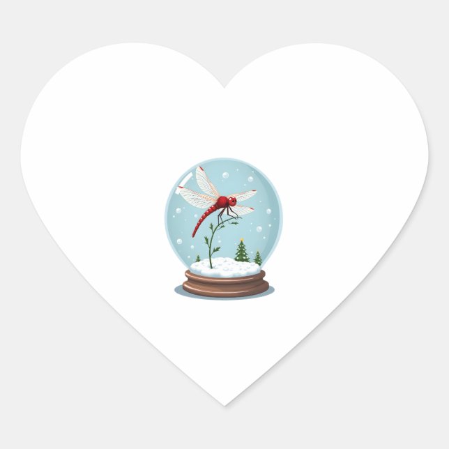 Snow Globe Dragonfly Herz-Aufkleber (Vorderseite)