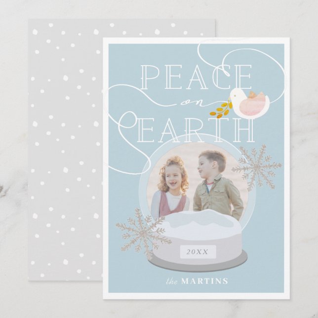 Snow Globe Foto Blue Christmas Card Einladung (Vorne/Hinten)