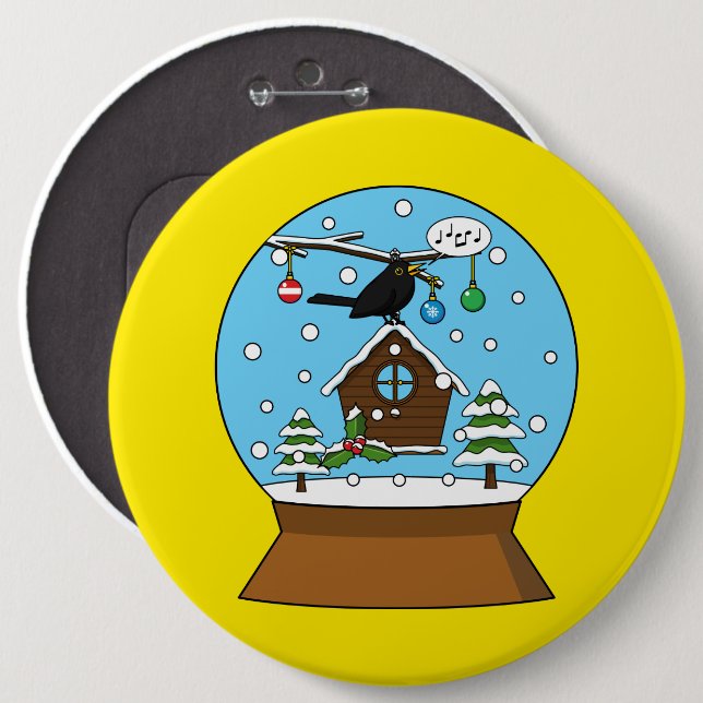 Snow Globe mit Blackbird singen Button (Vorne & Hinten)