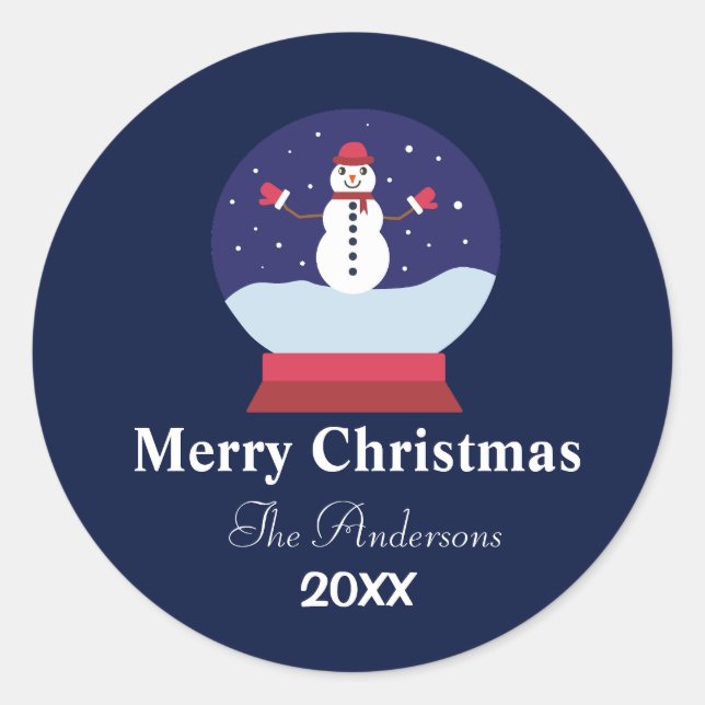 Snow Globe mit dem Namen Snowman Weihnachten Famil Runder Aufkleber (Vorderseite)