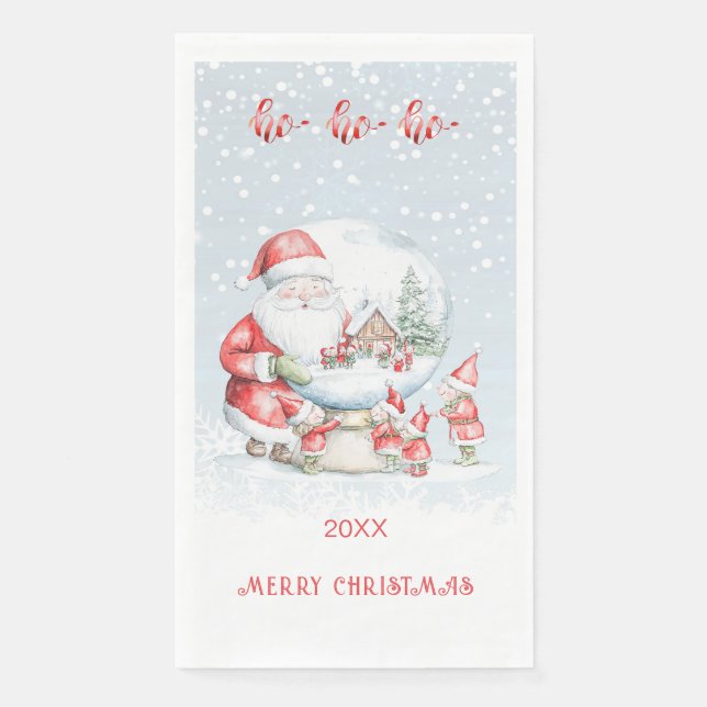 Snow Globe Santa Elf Weihnachten Serviette (Vorderseite)