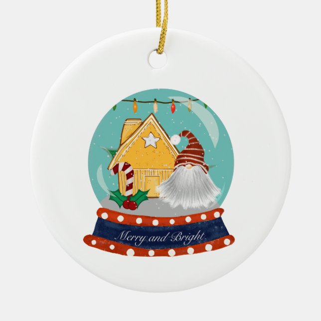Snow Globe Weihnachts-Lebkuchen Haus mit Santa Keramik Ornament (Vorne)