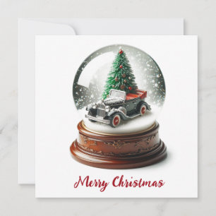 Snow Globe Weihnachtsbaum Vintage Car Feiertagskarte