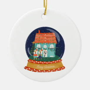 Snow Globe Weihnachtsdorf mit Santa Fox Keramik Ornament