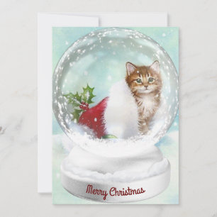 Snow Globe Weihnachtskätzchen im Strumpf Feiertagskarte