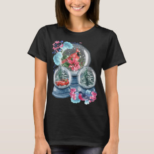 Snow Globe Winterschnee Roter Kardinal Bird Snowgl T-Shirt
