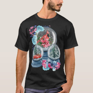 Snow Globe Winterschnee Roter Kardinal Bird Snowgl T-Shirt