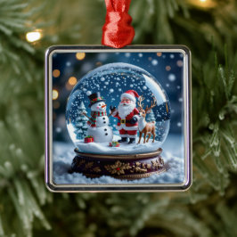Snow globe with Santa, a Reindeer and Snowman Ornament Aus Metall