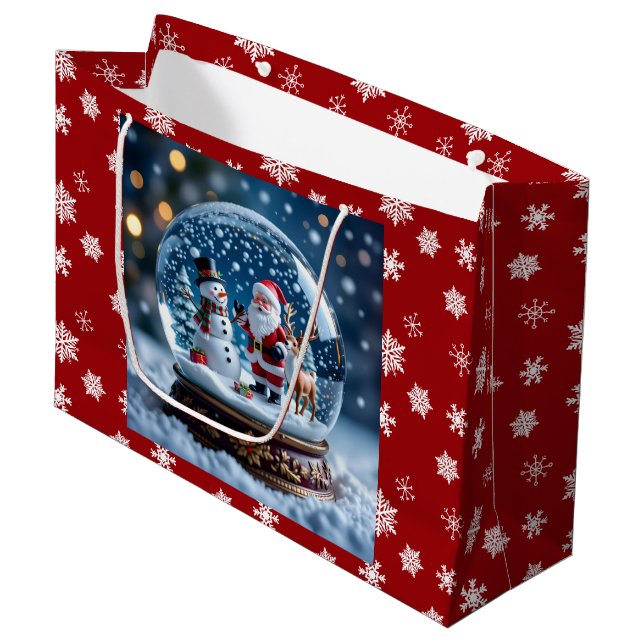 Snow globe with Santa and Reindeer Große Geschenktüte (Vorderseite Schrägansicht)