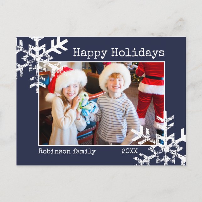 Snow Happy Holiday Foto Weihnachten Navy Blue (Vorderseite)