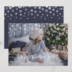 Snow Happy New Year Foto Card Ankündigung