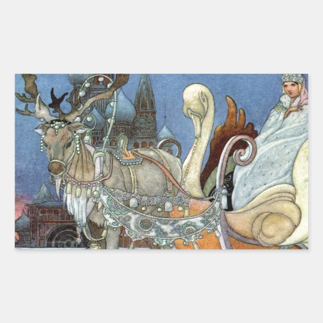 Snow Ice Queen Russian Princess Rentier Rechteckiger Aufkleber (Vorderseite)