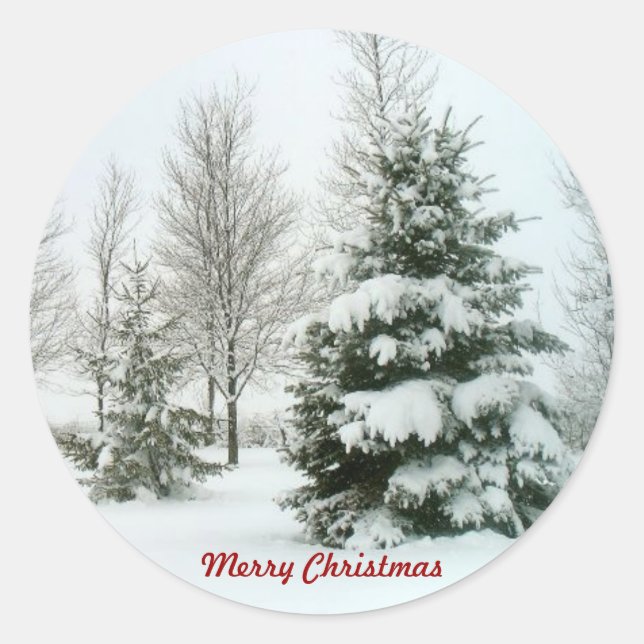 Snow-Laden Bäume, frohe Weihnachten Runder Aufkleber (Vorderseite)