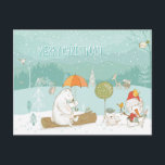 Snow Landscape Scene Bears and Snowman Christmas Postkarte<br><div class="desc">An enchanting scene of cute animals including bears,  birds,  bunnies,  hedgehog and snowman as the snow falls in the pretty forest landscape. Easily personalised with your own greetings and names. I created the artwork using elemente drawn by the fabulous artist Lisa Glanz,  whose work i absolutely love!</div>