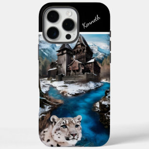Snow Leopard am Blauen Fluss iPhone 16 Pro Max Hülle