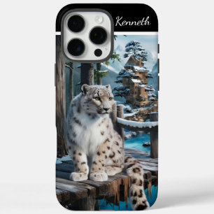 Snow Leopard auf der Winterbrücke iPhone 16 Pro Max Hülle