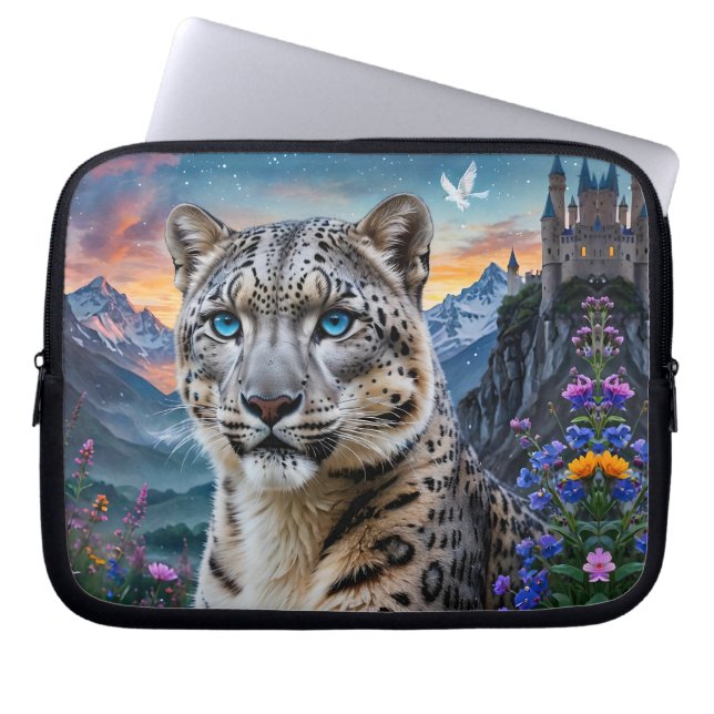 Snow Leopard BergBurg bei Sonnenuntergang Laptopschutzhülle (Vorderseite)