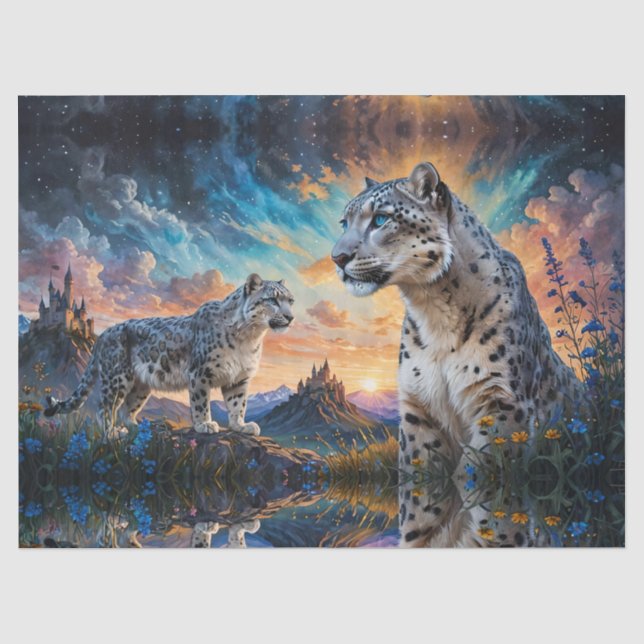 Snow Leopard Burg Sonnenaufgang Seidenpapier (Vorderseite)