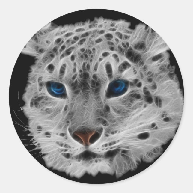 Snow Leopard Fraktal Runder Aufkleber (Vorderseite)