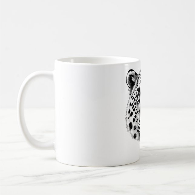Snow Leopard Majestät - Schwarz-Weiß-T - Shirt Kaffeetasse (Links)