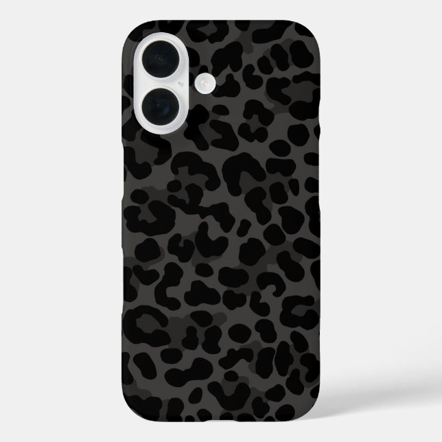 Snow Leopard Print Black Trendy Muster iPhone 16 Hülle (Rückseite)