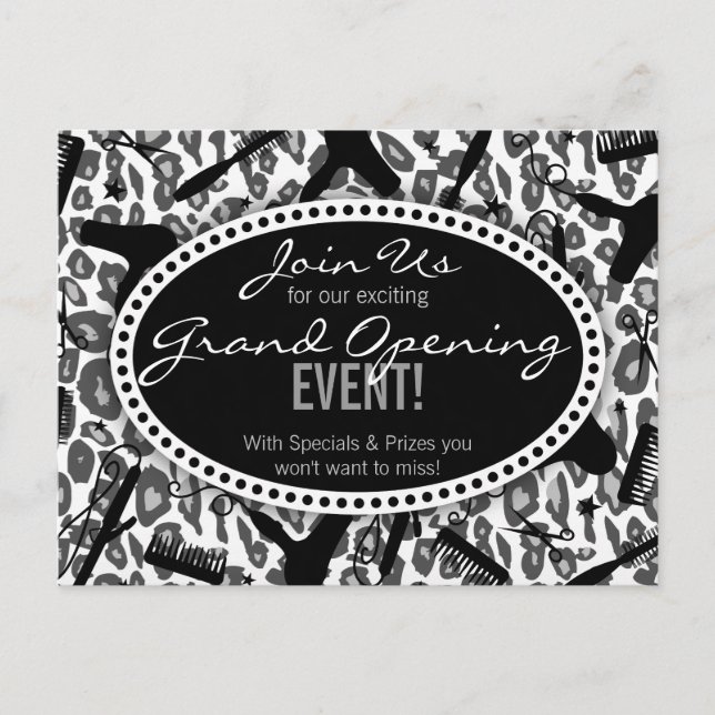 Snow Leopard Print Hair Salon Grand Opening Postkarte (Vorderseite)