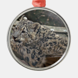 Snow Leopard Silbernes Ornament
