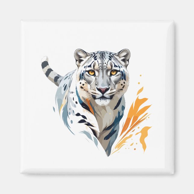 Snow Leopard Vector Art mit lebhaften Farben Magnet (Vorne)