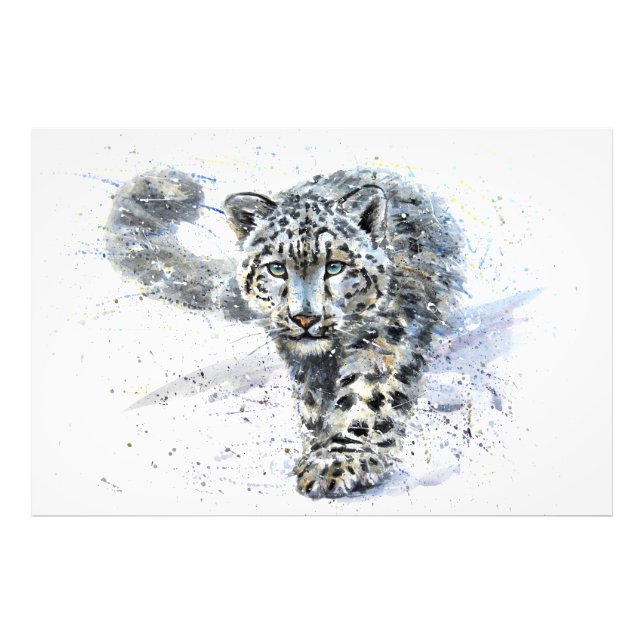 Snow Leopard Wasserfarbe Fotodruck (Vorne)