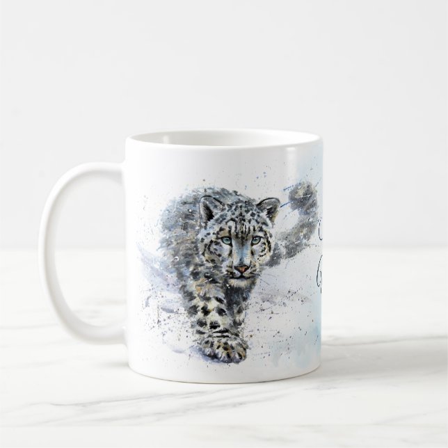 Snow Leopard Wasserfarbe Kaffeetasse (Links)