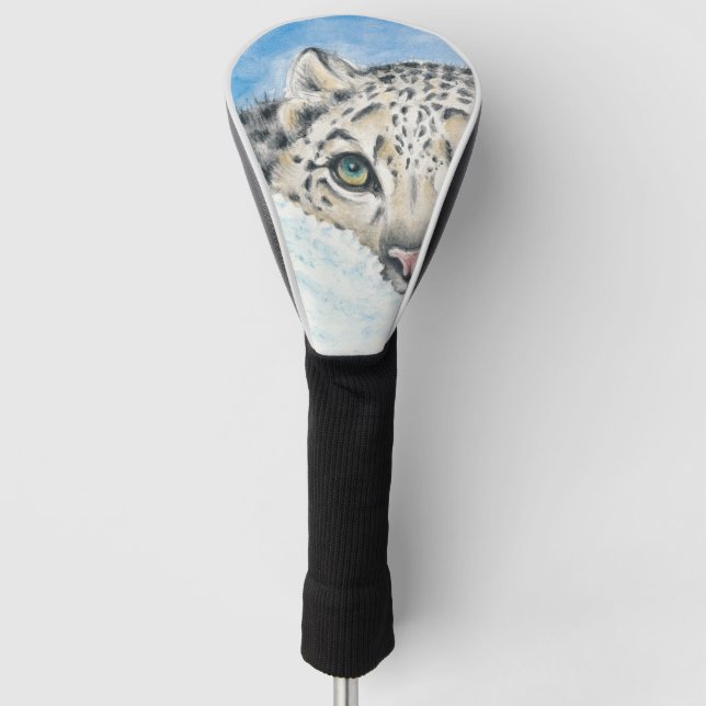 Snow Leopard Wasserfarben Kunst Golf Headcover (Vorderseite)