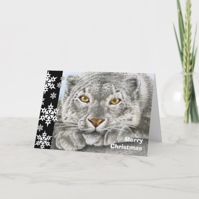 Snow Leopard Weihnachtskarte Feiertagskarte (Vorderseite)