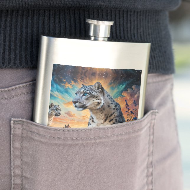 Snow Leopard Wildfire Sunrise Reflexion Flachmann (Beispiel)