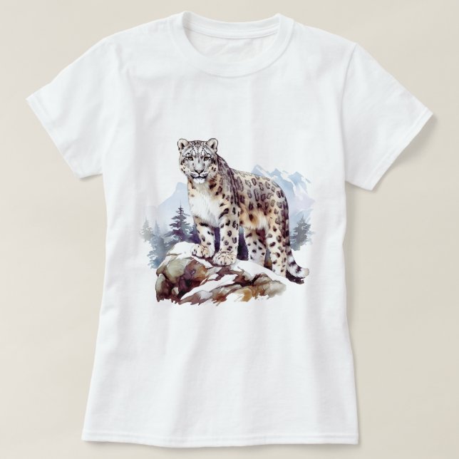Snow Leopard Winter Mountain Big Cat Wildlife T-Shirt (Design vorne)