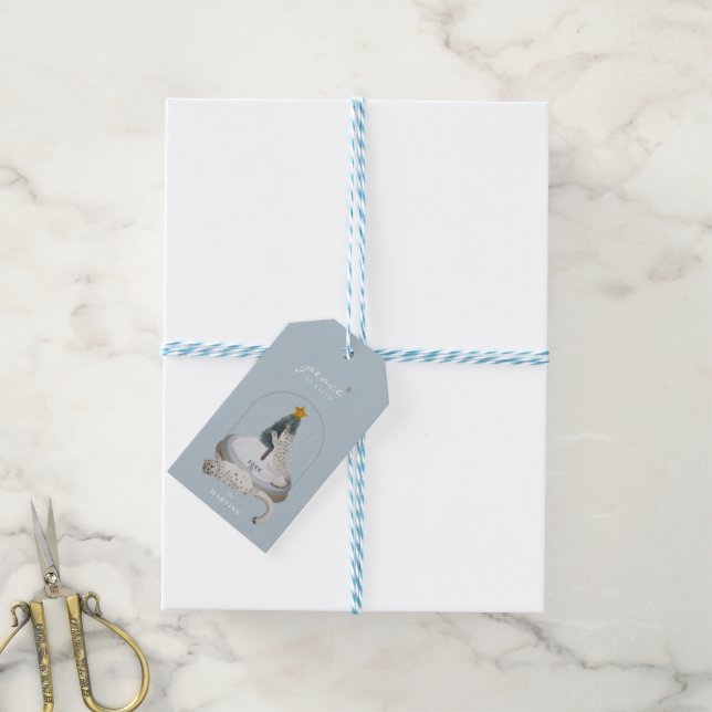 Snow Leopards Snow Globe Light Blue Holiday Geschenkanhänger (Mit Garn)