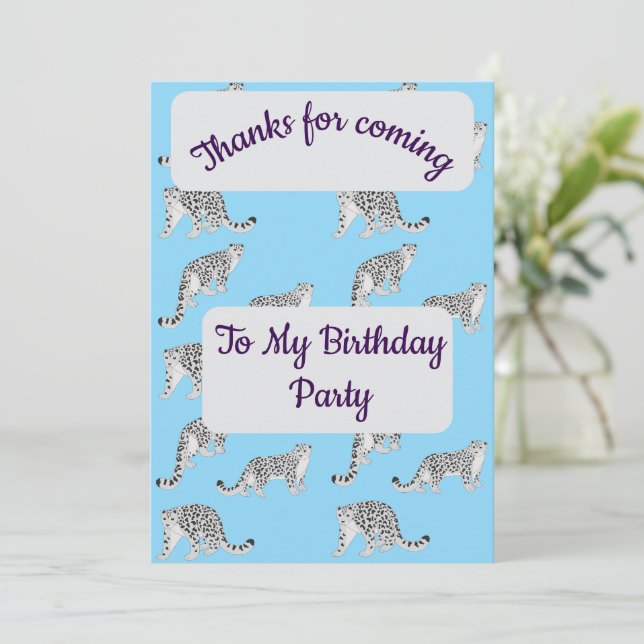 Snow Leopards Thank you Card Einladung (Stehend Vorderseite)