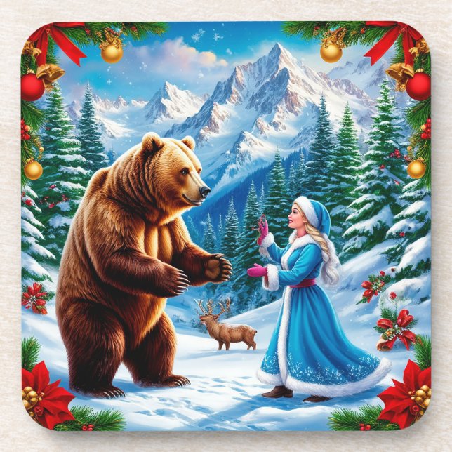 Snow Maiden Bezaubernde Winterlandschaft Getränkeuntersetzer (Vorderseite)