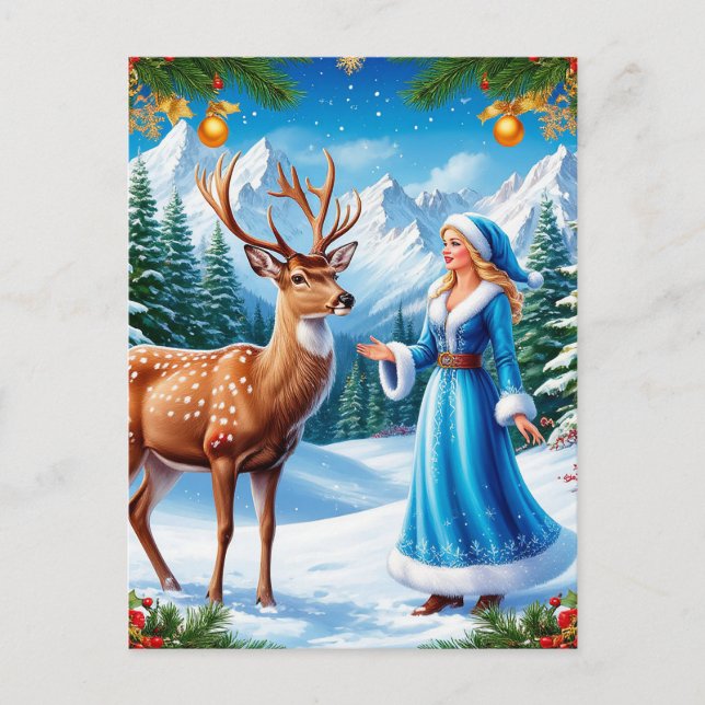 Snow Maiden Bezaubernde Winterlandschaft Postkarte (Vorderseite)