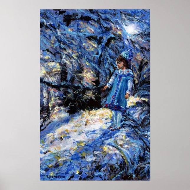 Snow Maiden in schneebedeckten Winterwäldern Poster (Vorne)