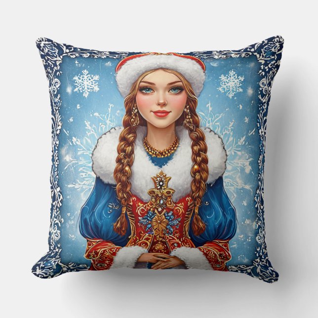 Snow maiden Schönes Winterportrait Kissen (Vorderseite)